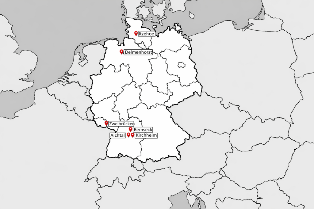 Karte der GZ Bikes Vertretungen in Deutschland, aktuelle Motivansicht